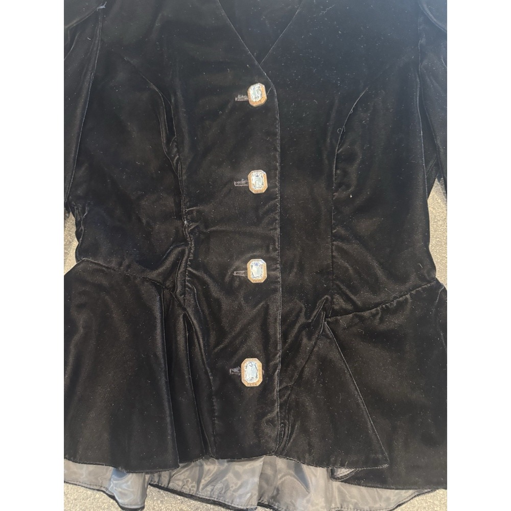 Vintage Francisco Black Velvet Peplum Top Rhinestone Vampire Goth Size 8 - Picture 5 of 6